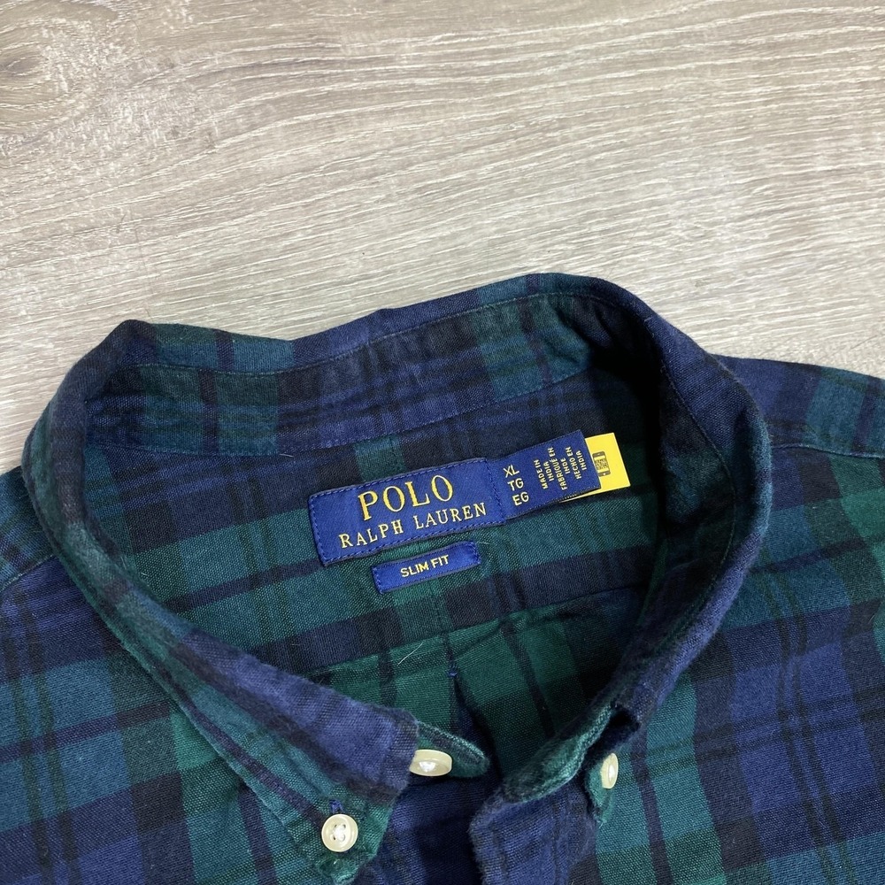 Polo Ralph Lauren Shirt Men XL Blackwatch Plaid Slim Fit Long Sleeve Button Down - Picture 2 of 7